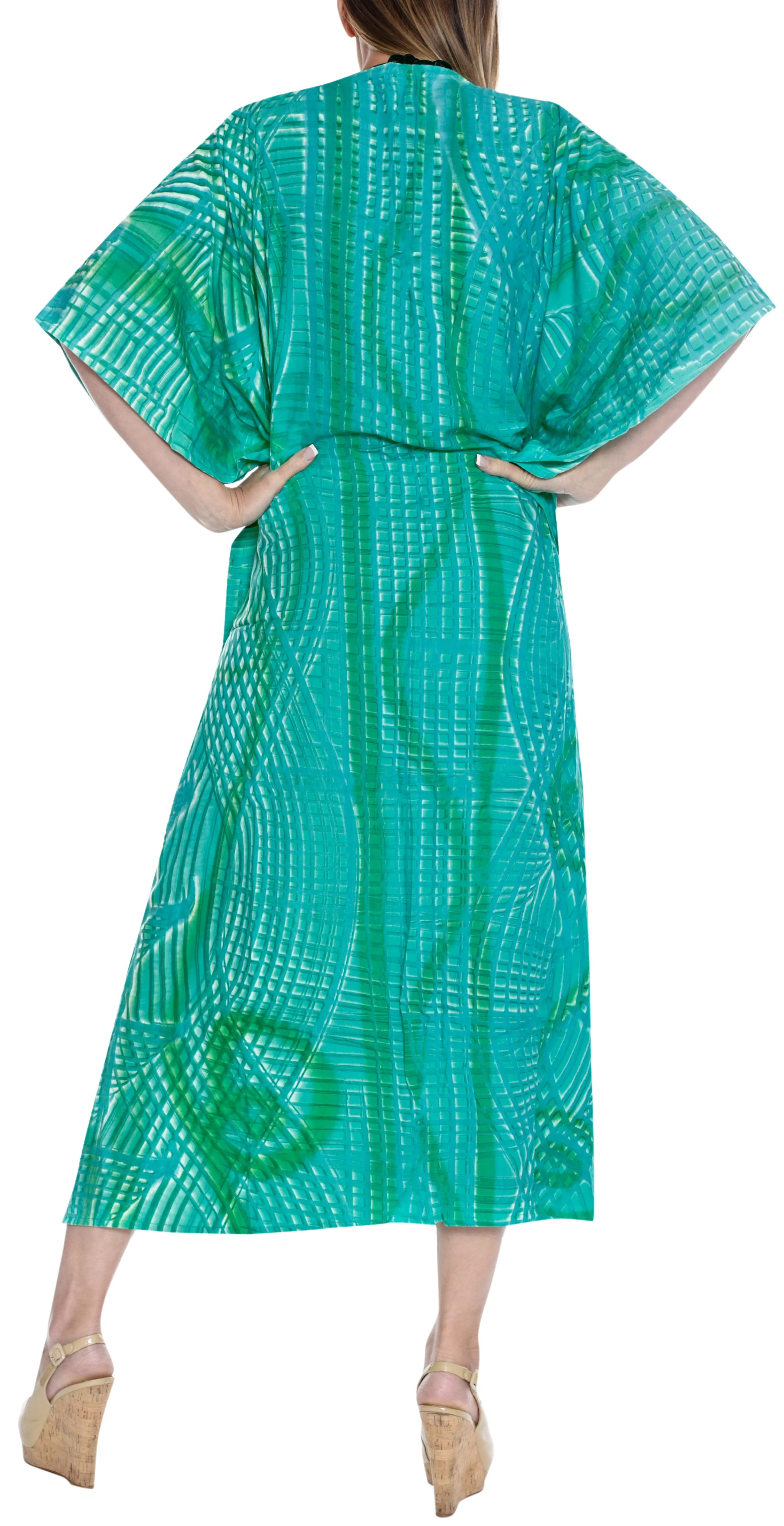 LA LEELA Rayon Tie_Dye Caftan Beach dress Women's Sea Green_1378 OSFM 14-32W