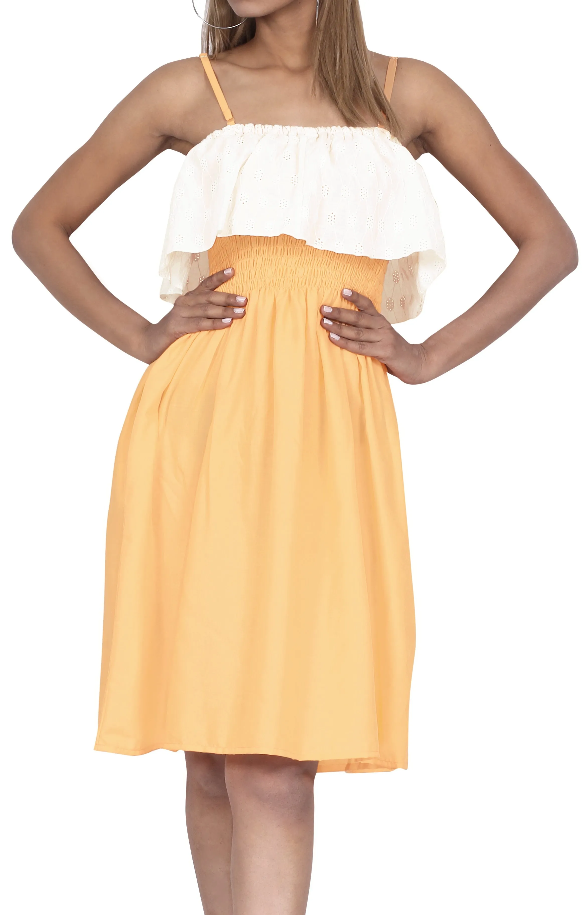 LA LEELA Solid Color Strappy Women Tube Dress With Frill Detailing On Top Beachwear Chic And Casual Swimsuit Coverup
