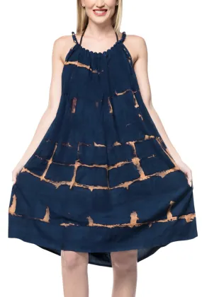LA LEELA Tie Dye Casual Short Tube Beach Dresses OSFM 14-18  Blue_3474