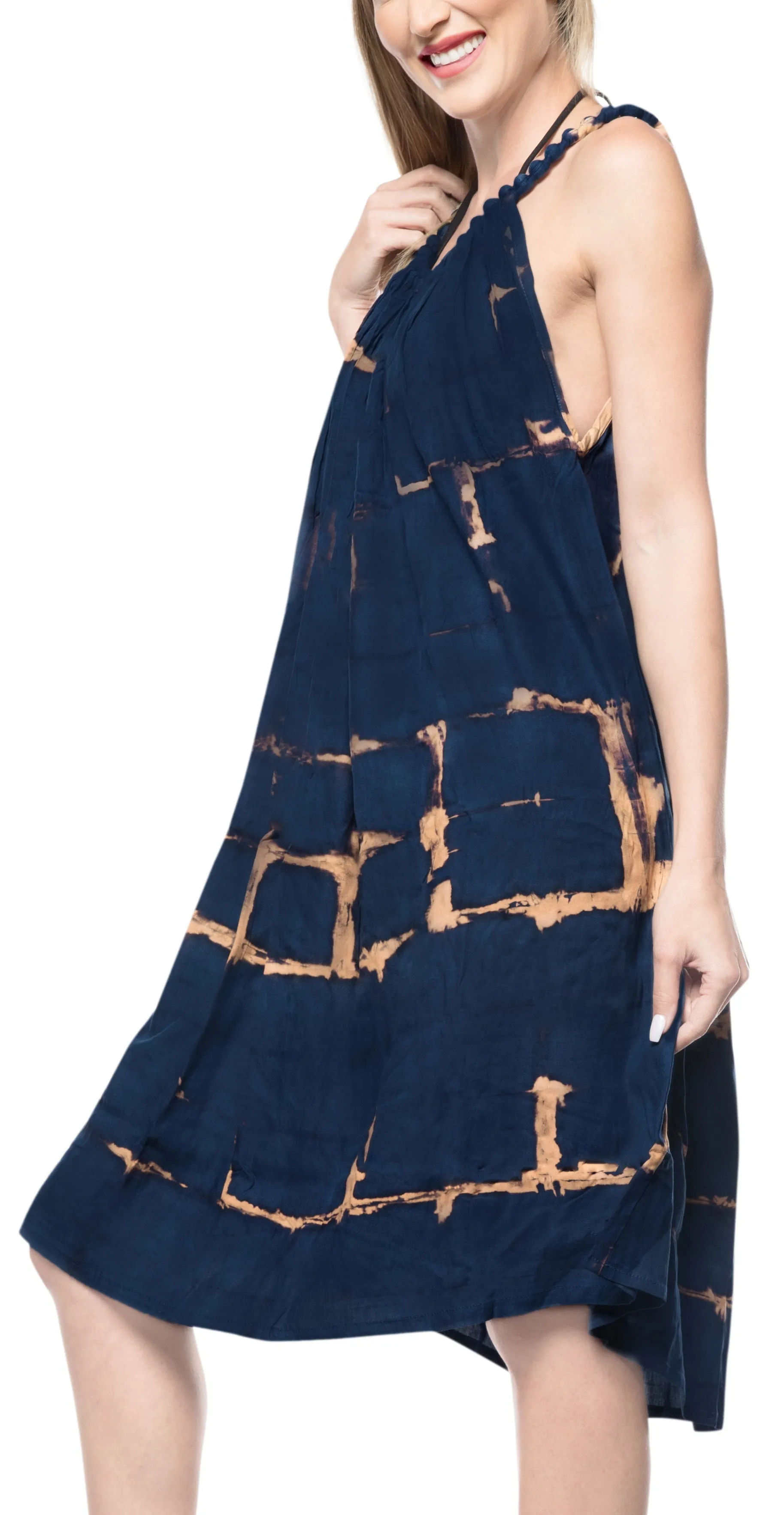 LA LEELA Tie Dye Casual Short Tube Beach Dresses OSFM 14-18  Blue_3474