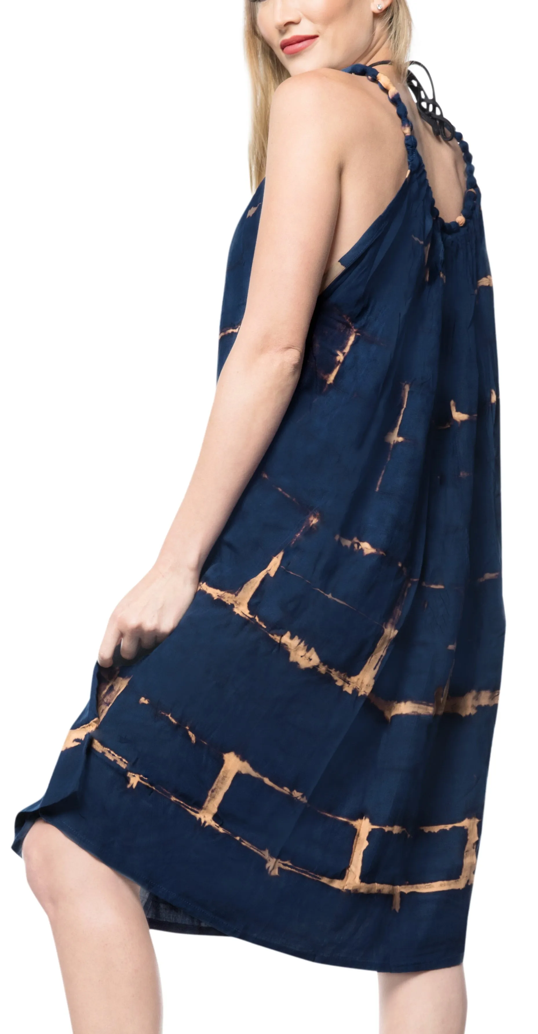 LA LEELA Tie Dye Casual Short Tube Beach Dresses OSFM 14-18  Blue_3474