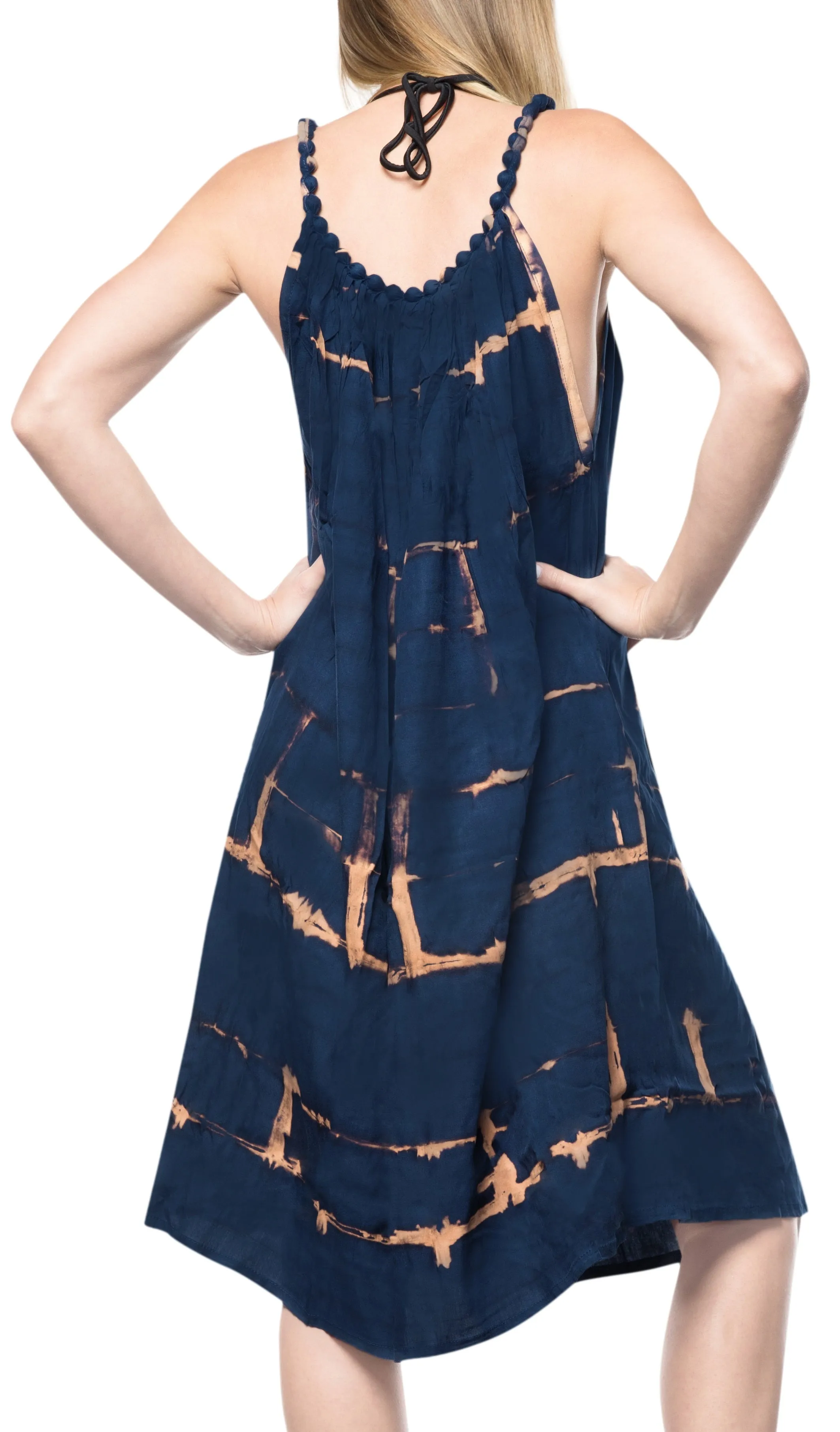 LA LEELA Tie Dye Casual Short Tube Beach Dresses OSFM 14-18  Blue_3474