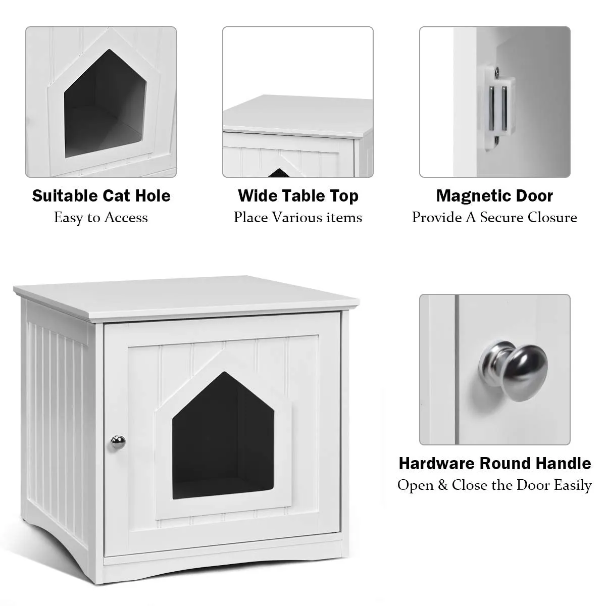 Litter Box Enclosure, Cat Litter Box Furniture Hidden, Nightstand Pet House with Magnetic Door