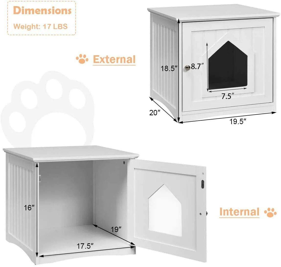 Litter Box Enclosure, Cat Litter Box Furniture Hidden, Nightstand Pet House with Magnetic Door