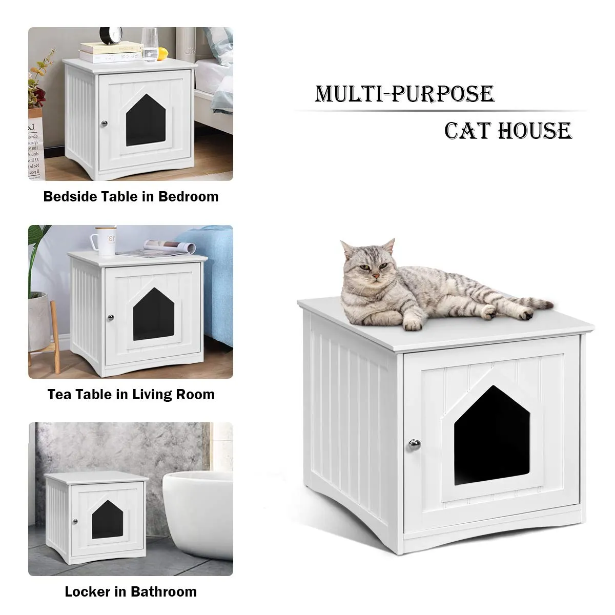 Litter Box Enclosure, Cat Litter Box Furniture Hidden, Nightstand Pet House with Magnetic Door