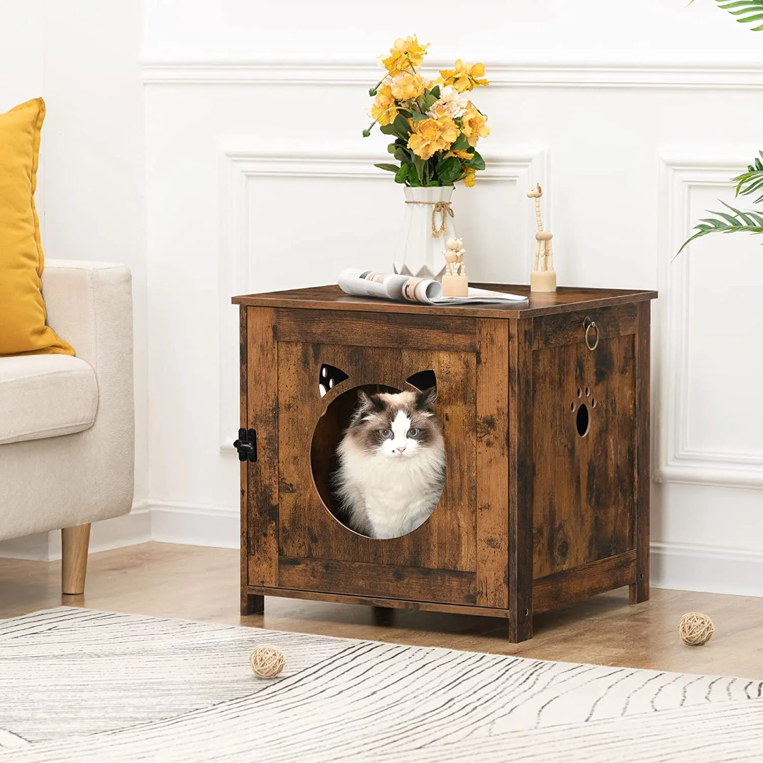 Litter Box Enclosure, Wooden Side End Table, Cat Litter Box Furniture, Concealed Cat Washroom, Indoor Pet House
