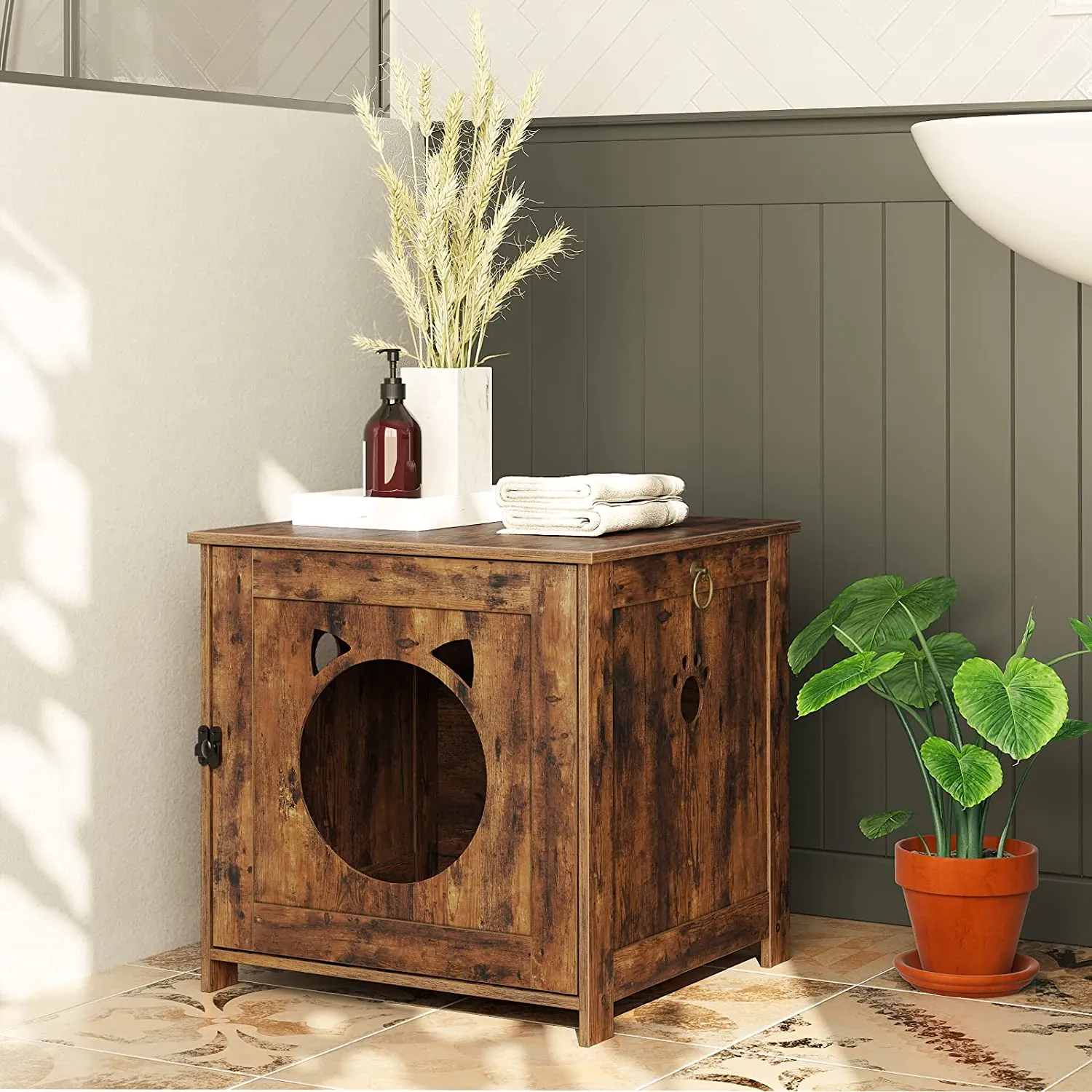 Litter Box Enclosure, Wooden Side End Table, Cat Litter Box Furniture, Concealed Cat Washroom, Indoor Pet House