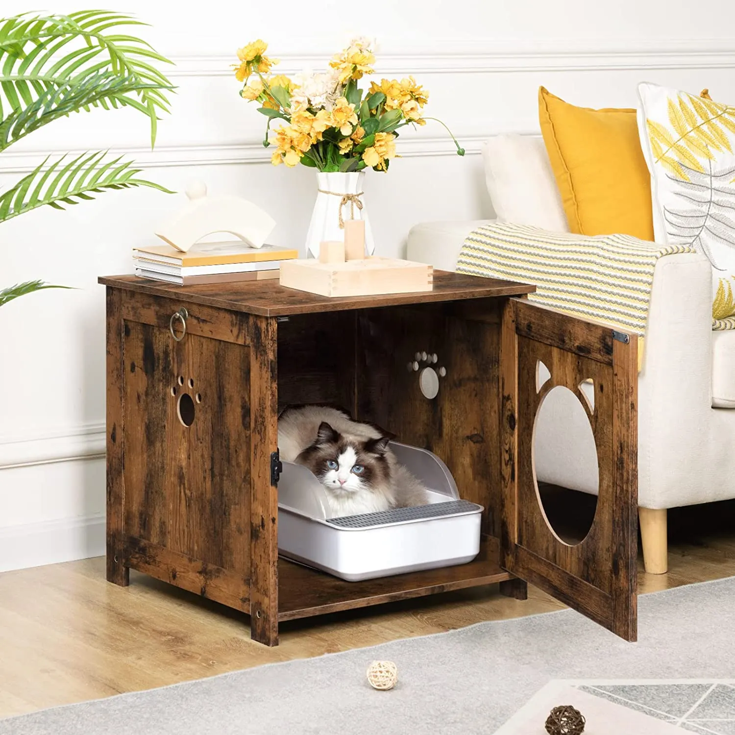 Litter Box Enclosure, Wooden Side End Table, Cat Litter Box Furniture, Concealed Cat Washroom, Indoor Pet House