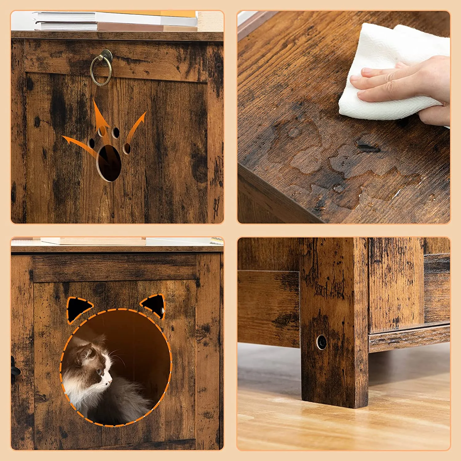 Litter Box Enclosure, Wooden Side End Table, Cat Litter Box Furniture, Concealed Cat Washroom, Indoor Pet House