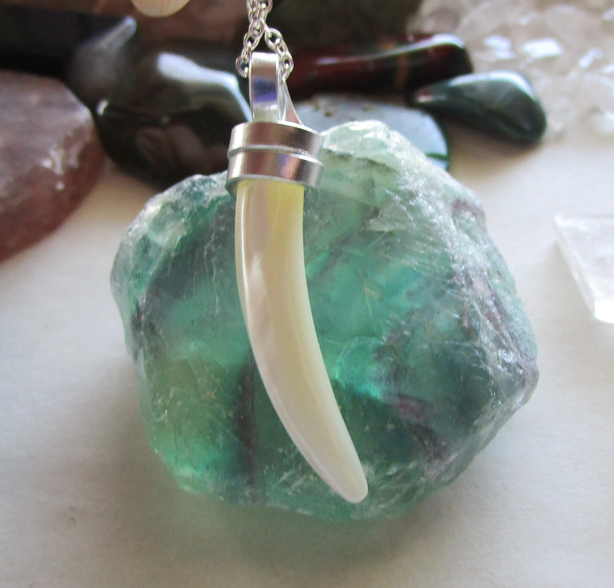 Mother of Pearl Natural Horn Cornicello Pendant Necklace