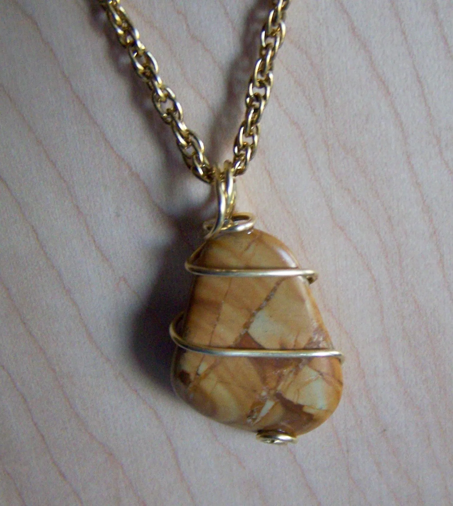 Natural Picture Jasper Wire Wrapped Pendant Necklace