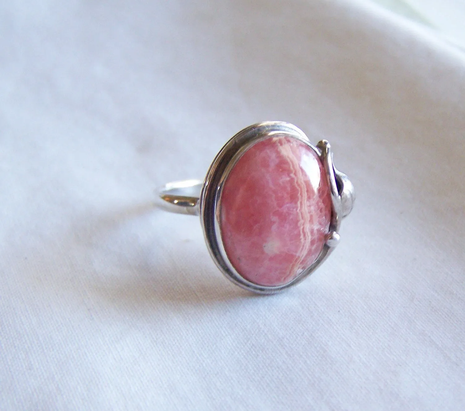 Natural Rhodochrosite Gemstone Sterling Silver Vintage Ring