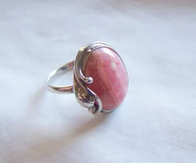 Natural Rhodochrosite Gemstone Sterling Silver Vintage Ring