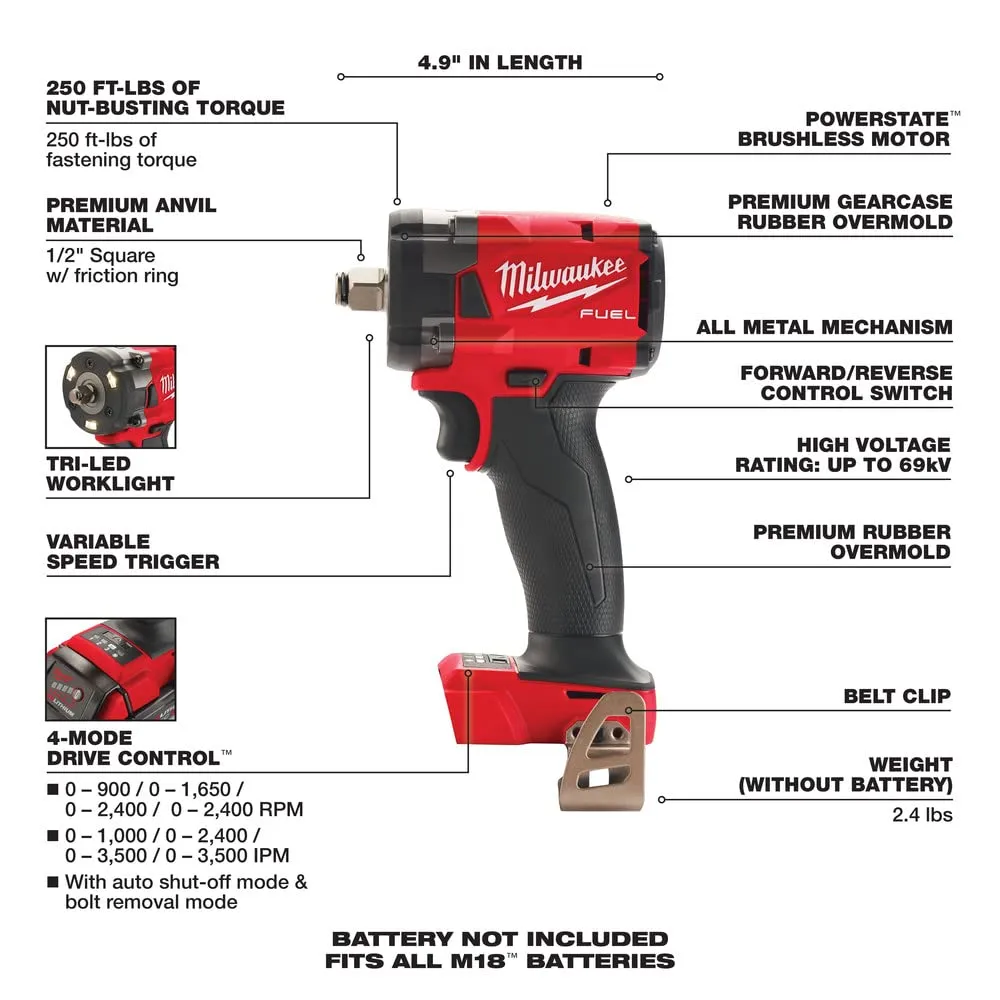 Open Box -  Milwaukee M18 FUEL GEN-3 18-Volt Lithium-Ion Brushless Cordless 1/2 in. Compact Impact Wrench with Friction Ring (Tool-Only)