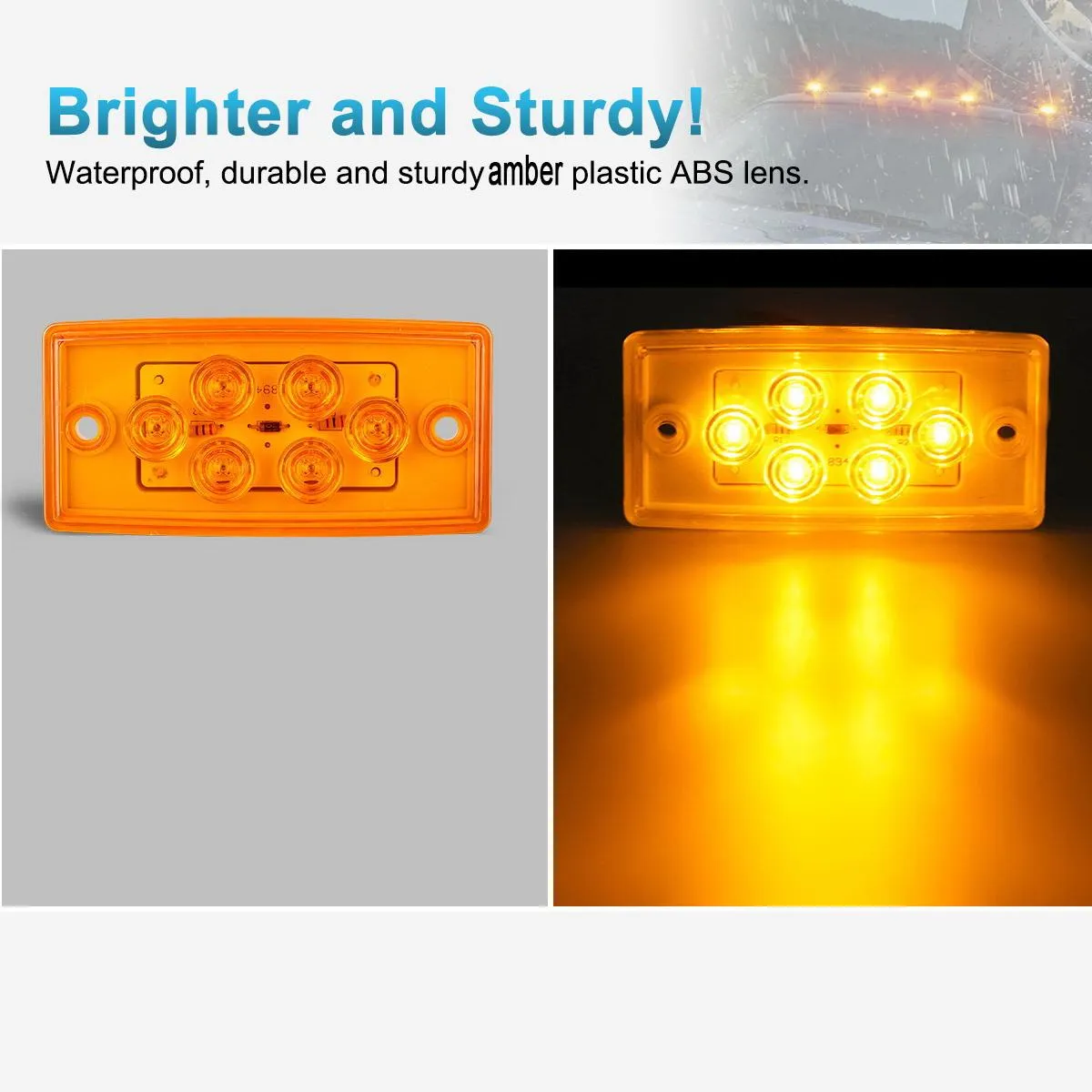 Partsam Truck Cab Light 6LED Amber Top Roof Running Cab Marker Light 5pcs Waterproof Compatible with /Freightliner Heavy Duty Trailer Trucks