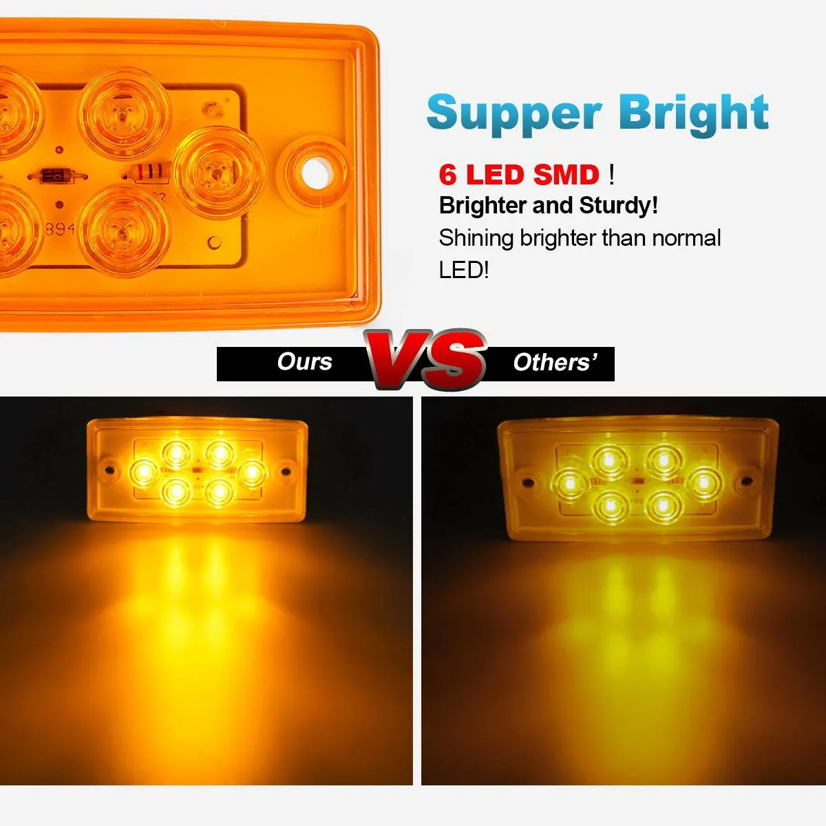 Partsam Truck Cab Light 6LED Amber Top Roof Running Cab Marker Light 5pcs Waterproof Compatible with /Freightliner Heavy Duty Trailer Trucks