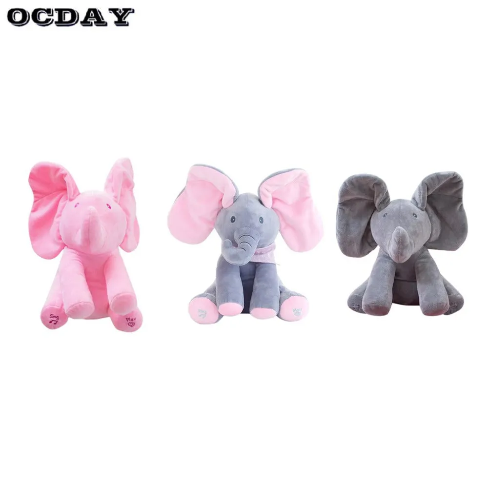 Peek a boo Elephant Stuffed Animal Toy  Education Electric Music  Anti stress Toys For Children