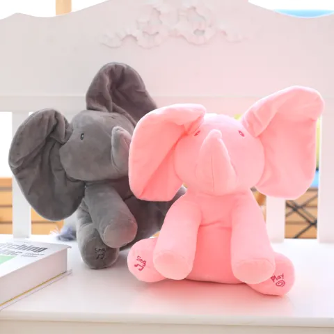 Peek a boo Elephant Stuffed Animal Toy  Education Electric Music  Anti stress Toys For Children