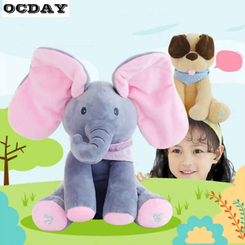Peek a boo Elephant Stuffed Animal Toy  Education Electric Music  Anti stress Toys For Children