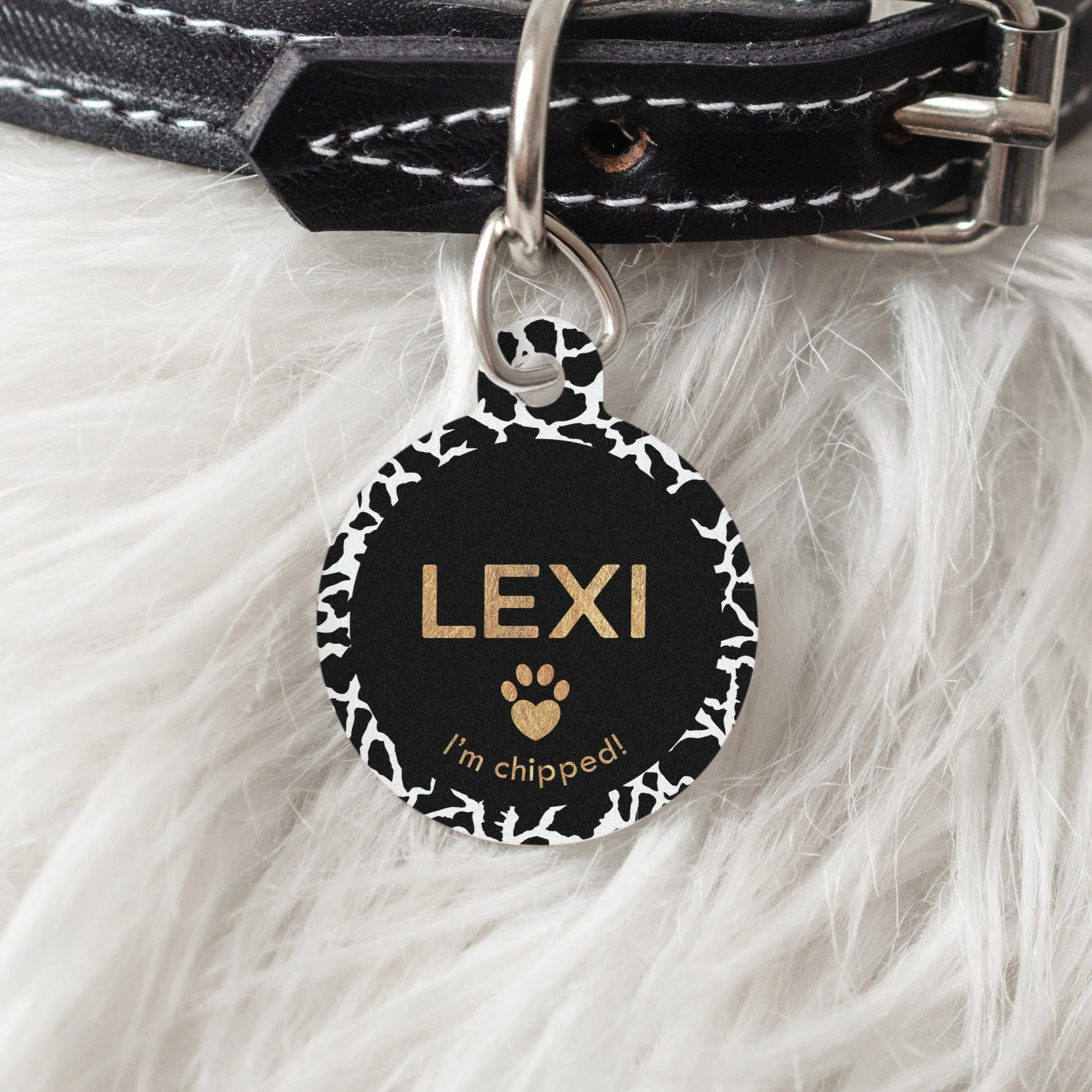 Personalised Giraffe Print Round Pet Name ID Tag