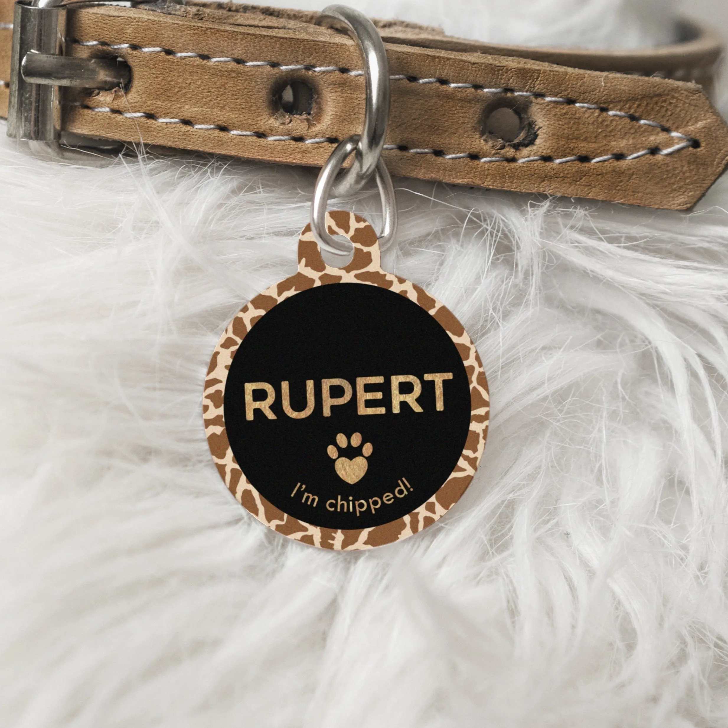 Personalised Giraffe Print Round Pet Name ID Tag