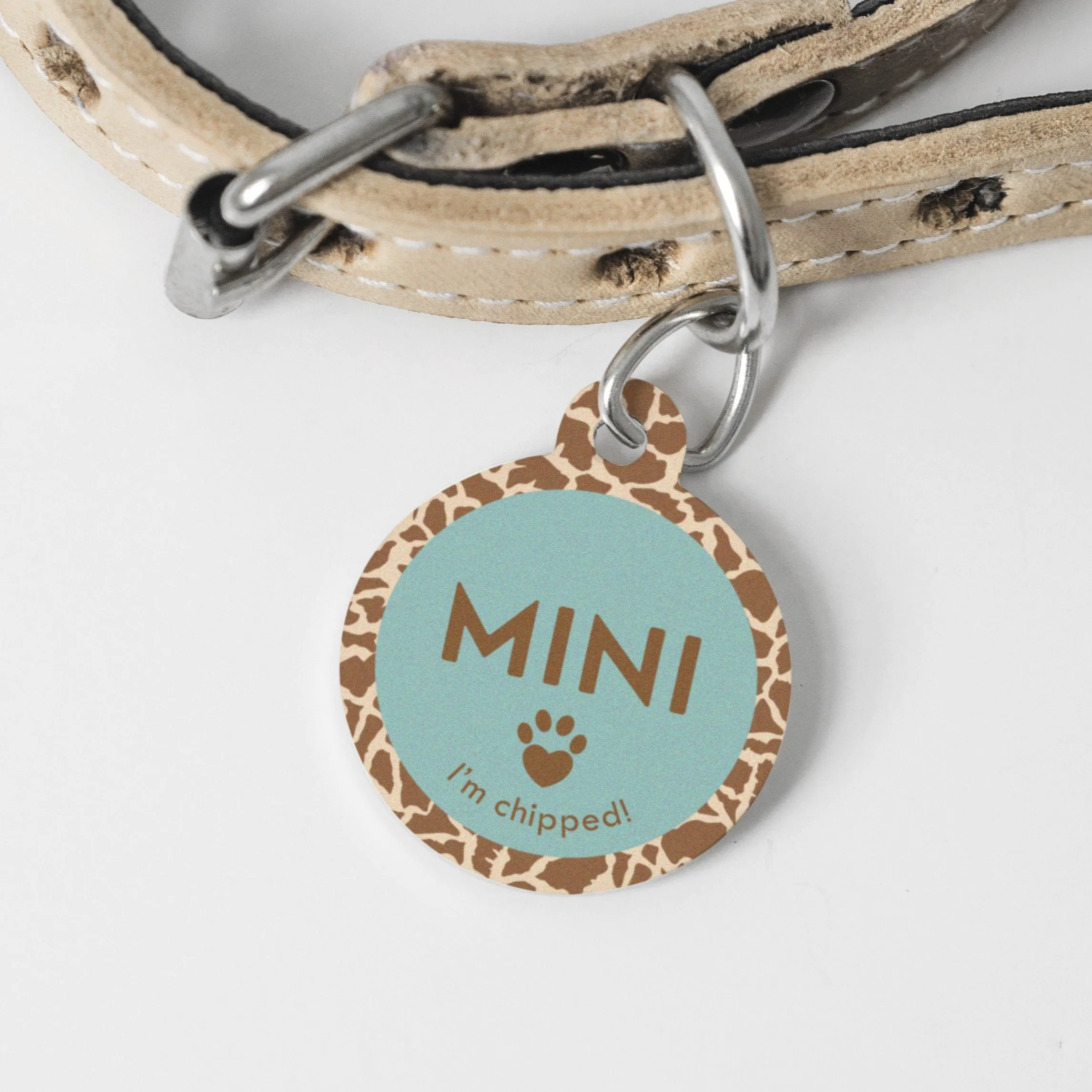 Personalised Giraffe Print Round Pet Name ID Tag