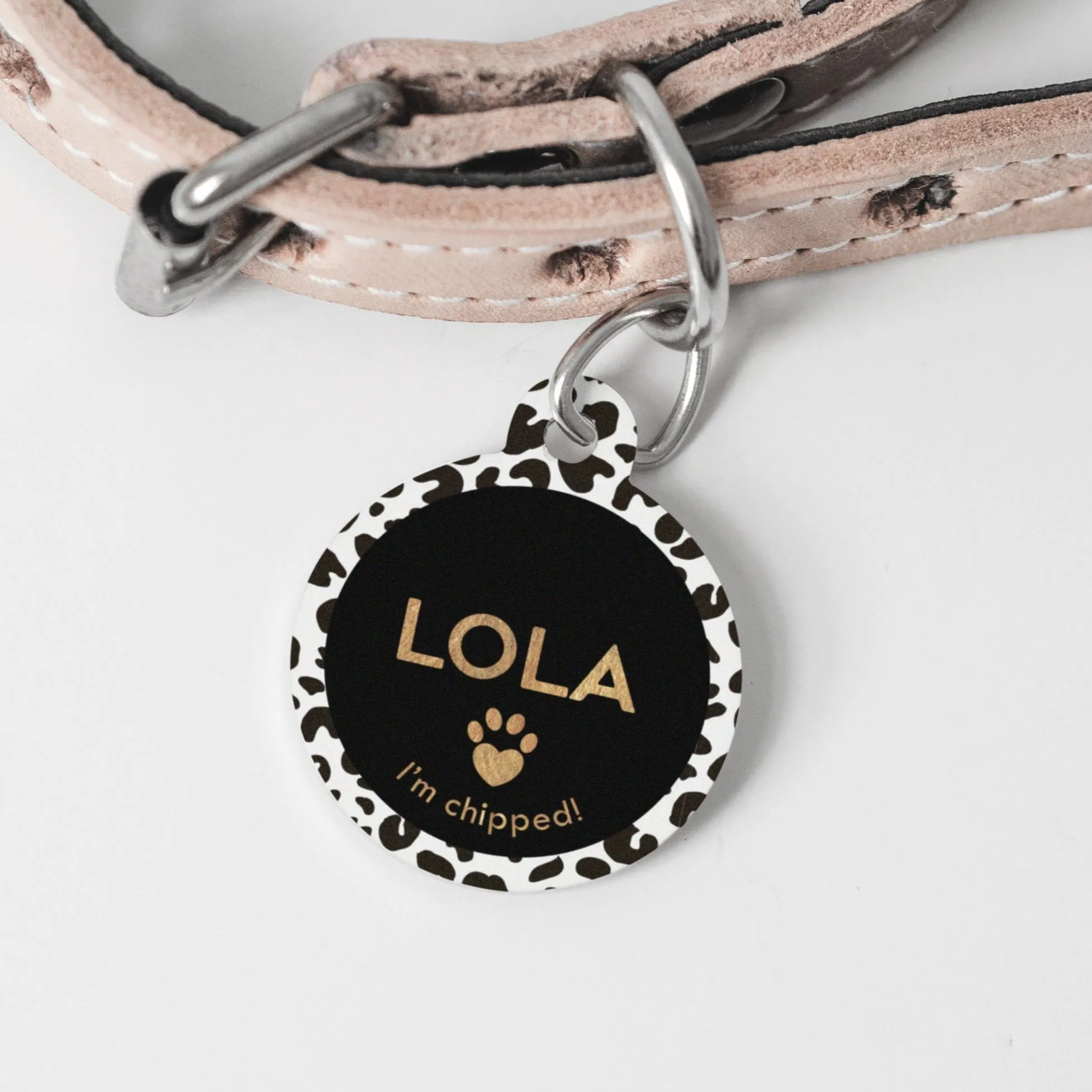 Personalised Leopard Print Round Pet Name ID Tag