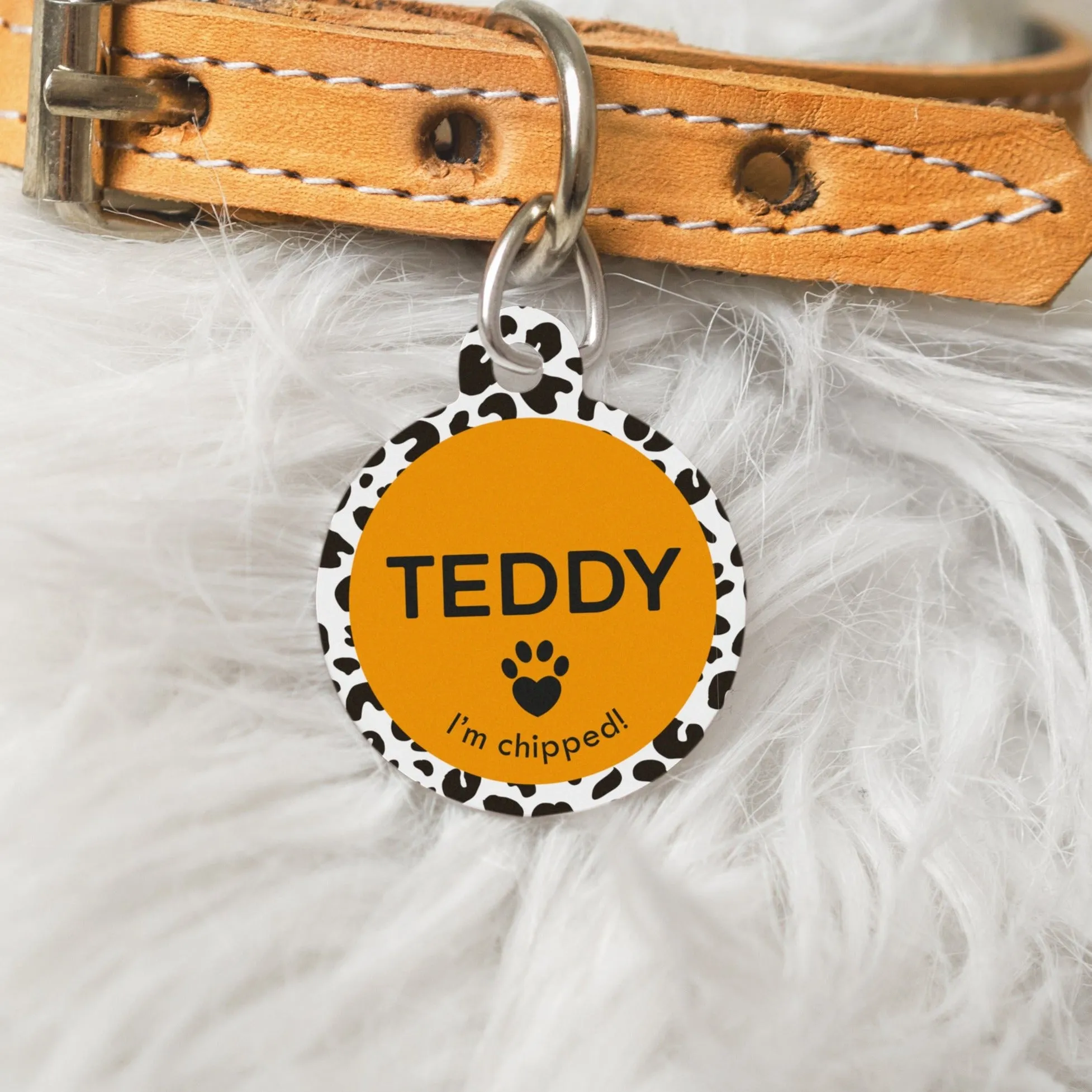 Personalised Leopard Print Round Pet Name ID Tag