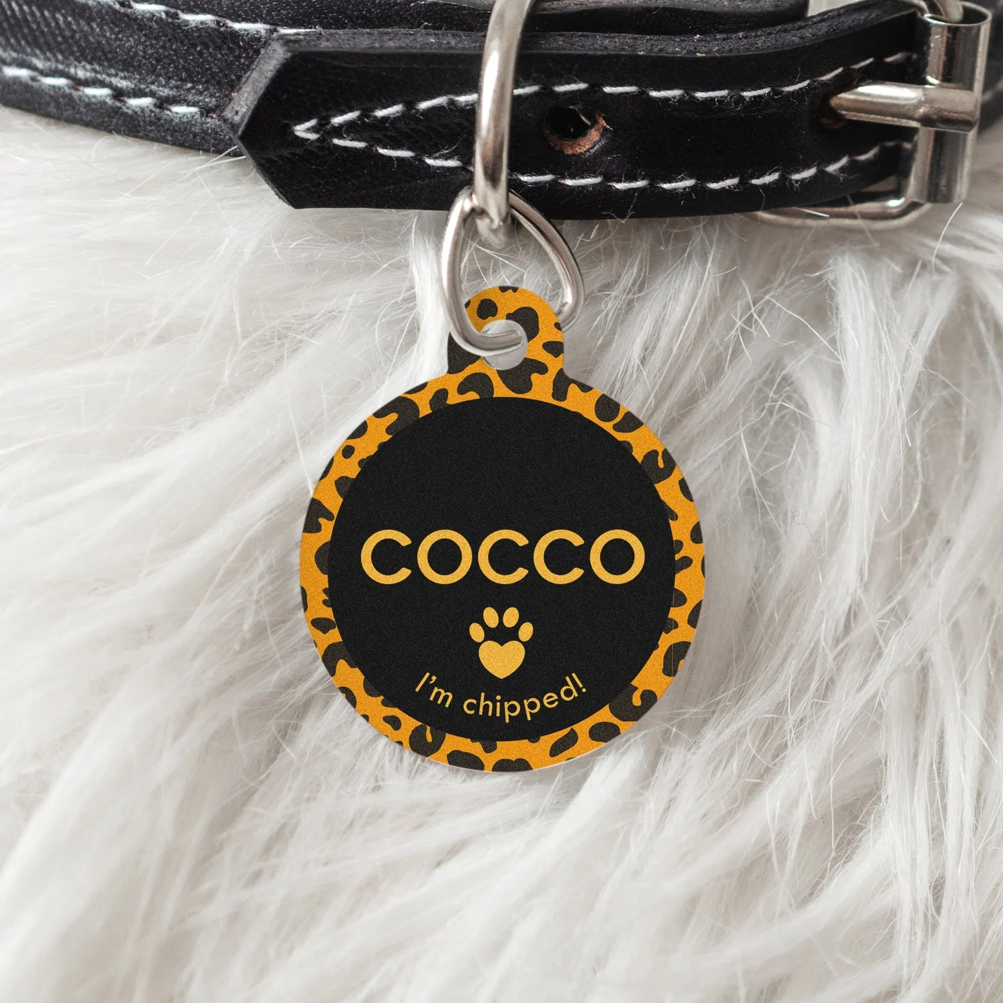 Personalised Leopard Print Round Pet Name ID Tag