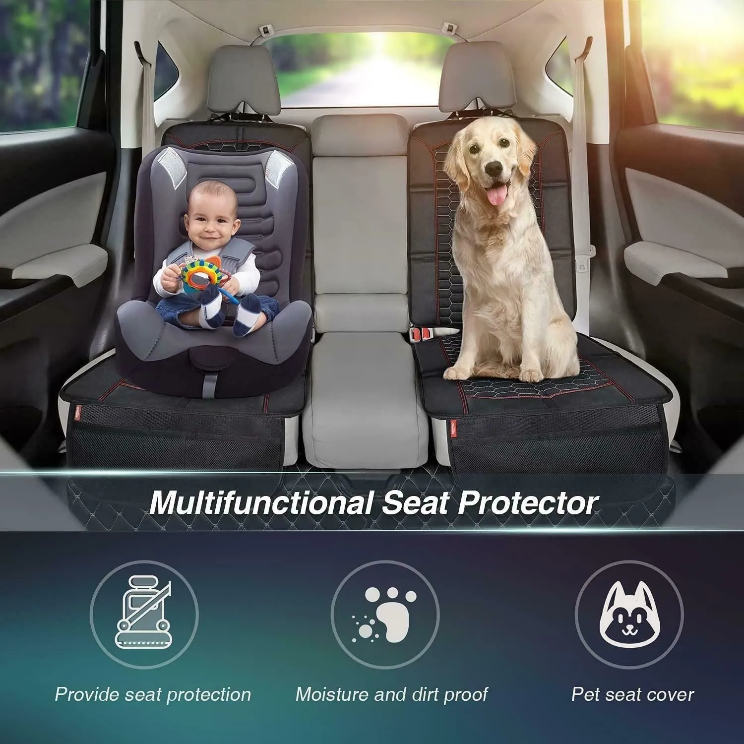 Pet Seat Covers x 2 Non-Slip Silicone Protector - Set Of 2 - Black