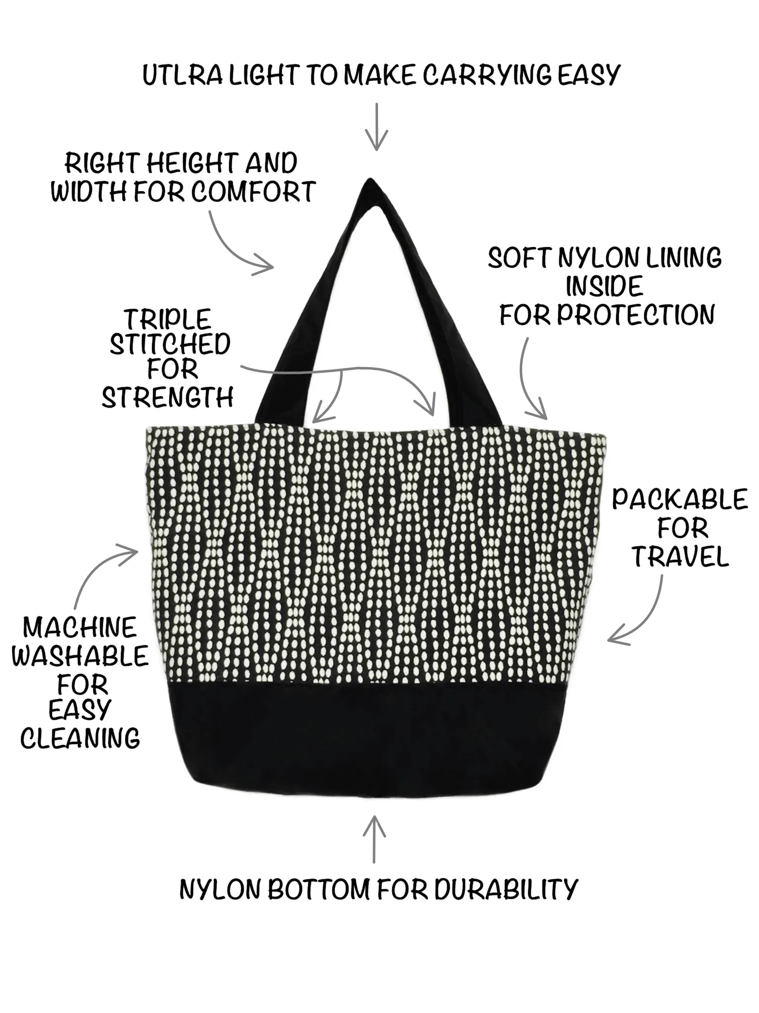 Pieced | Black Nylon | RTS Essential Tote Bag | Medium