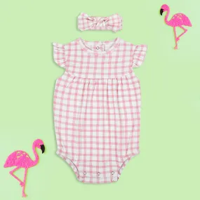 Pink Checks - Bubble Romper & Headband