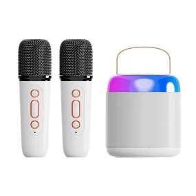 Portable Mini Karaoke Machine with 2 Wireless Microphones White