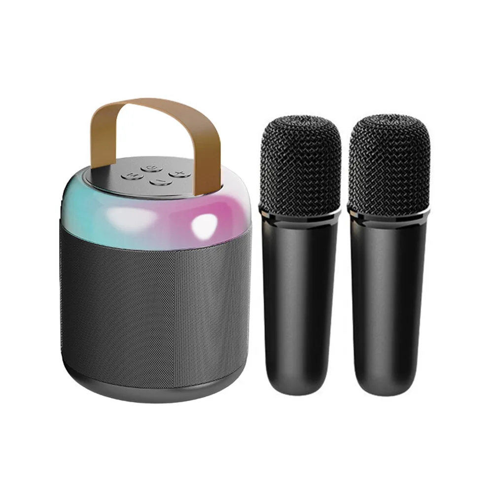 Portable Singing Machine Bluetooth Mini Karaoke Speaker with 2 Wireless Microphones Black