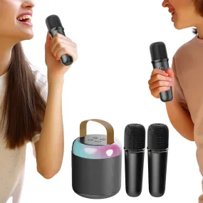 Portable Singing Machine Bluetooth Mini Karaoke Speaker with 2 Wireless Microphones Black