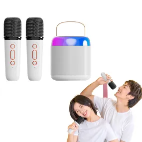 Portable Singing Machine Bluetooth Mini Karaoke Speaker with 2 Wireless Microphones White