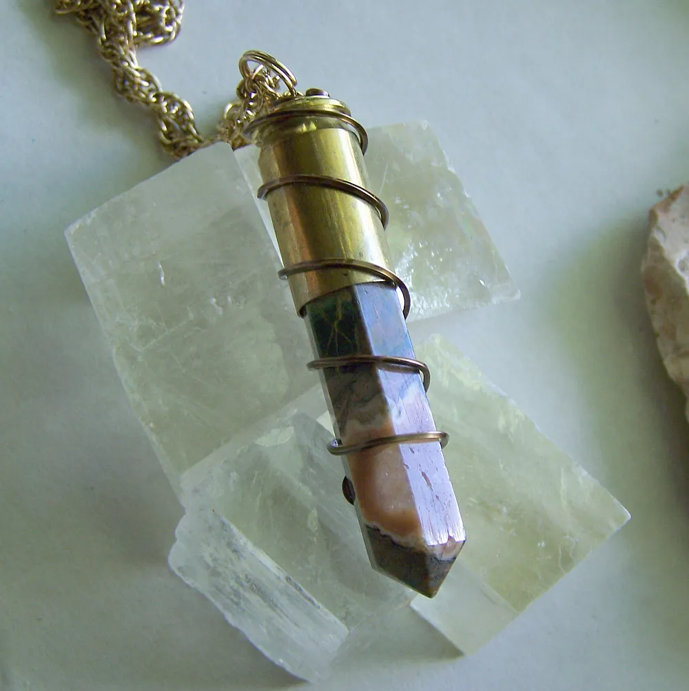 Rainforest Jasper Wire Wrapped Bullet Jewelry Pendant