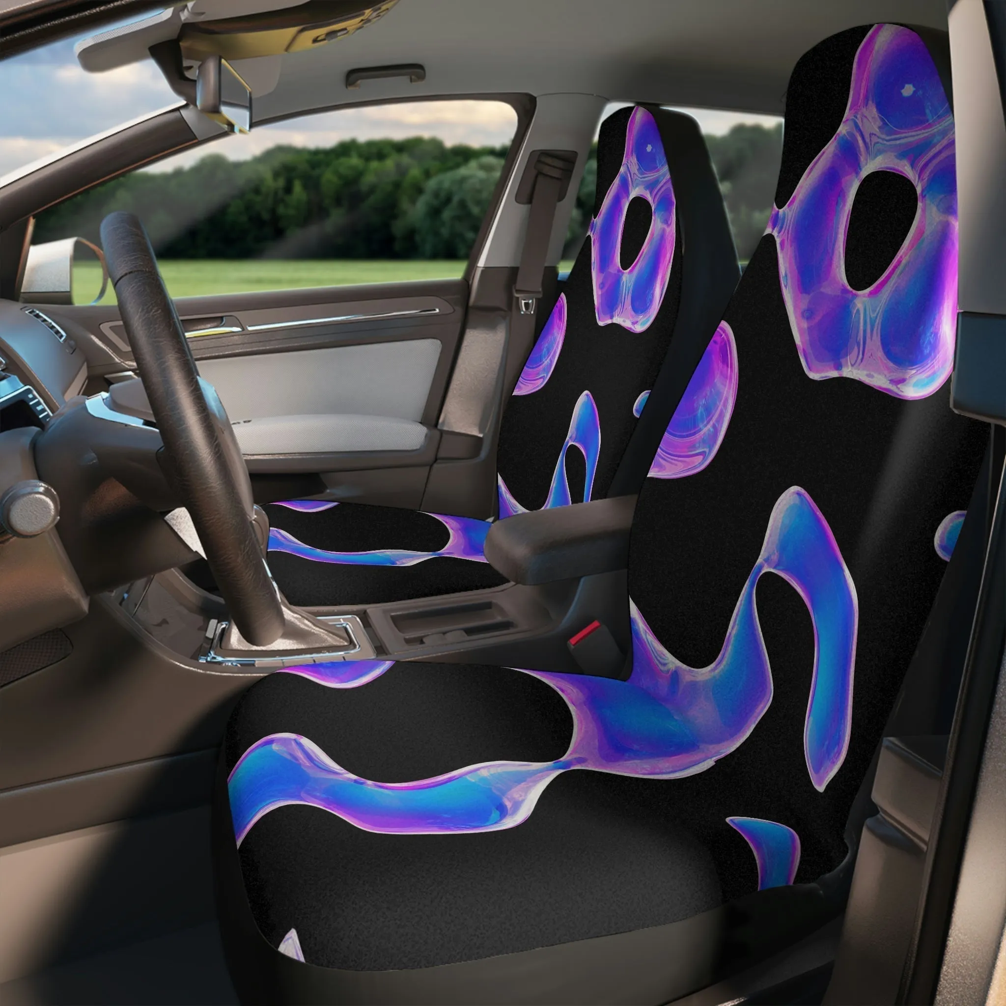 Seat Covers for Cars, Y2K Car Seat Cover, Hippie Car Accessories for Women, Blue and Black Universal Vehicle Seat Protector, Neon Chair Cover for Car