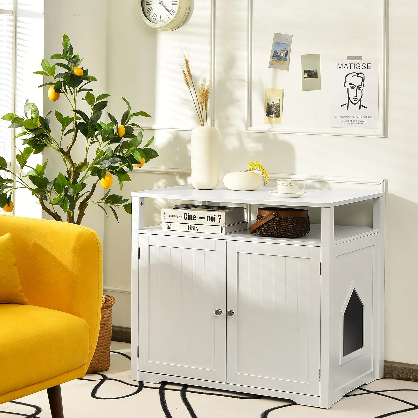 Tangkula Cat Litter Box Enclosure, Hidden Cat Washroom with Adjustable Interior Divider