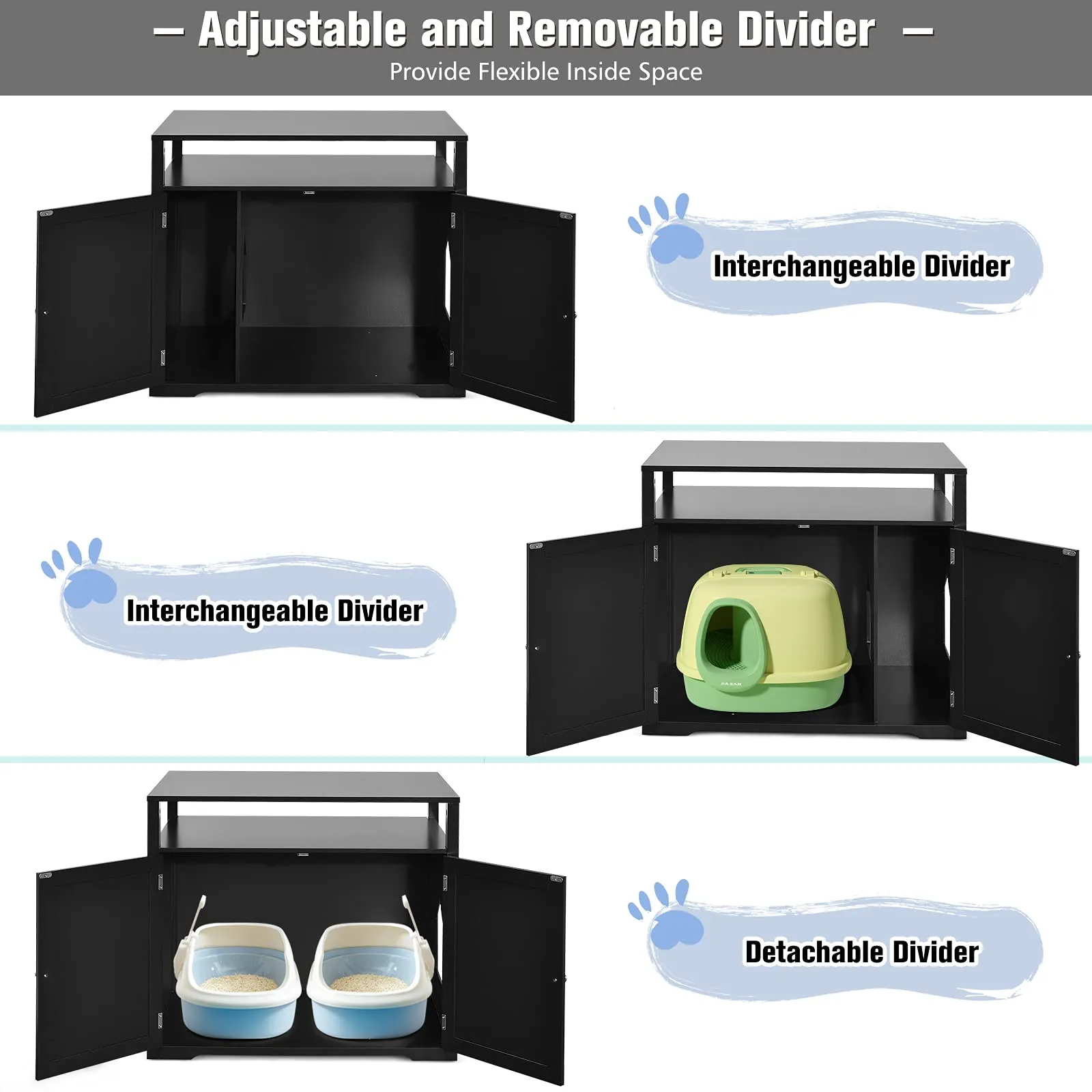 Tangkula Cat Litter Box Enclosure, Hidden Cat Washroom with Adjustable Interior Divider