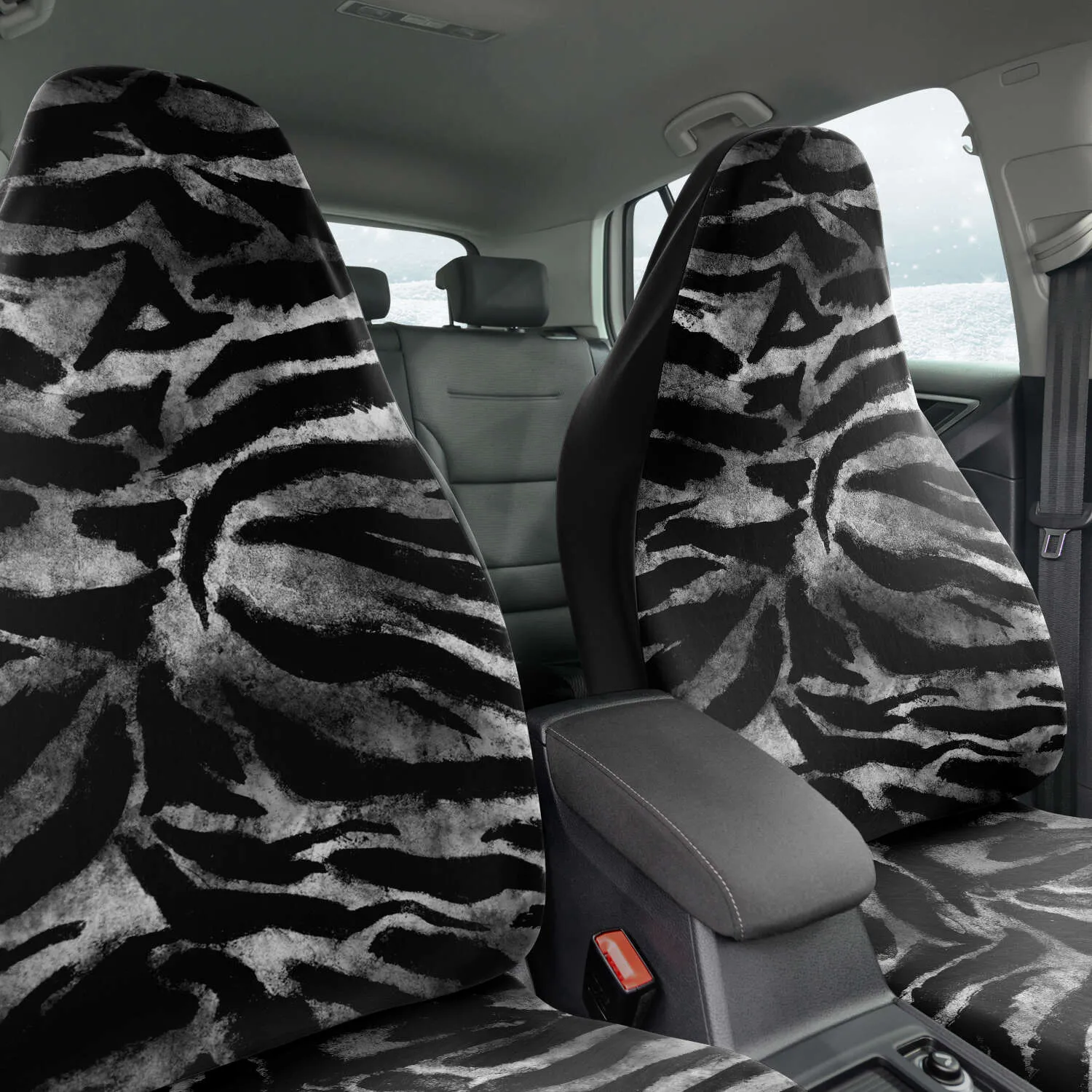 Tiger Car Seat Cover, Grey Tiger Stripe Bestselling Animal Print Best Car Accessories Pair of 2