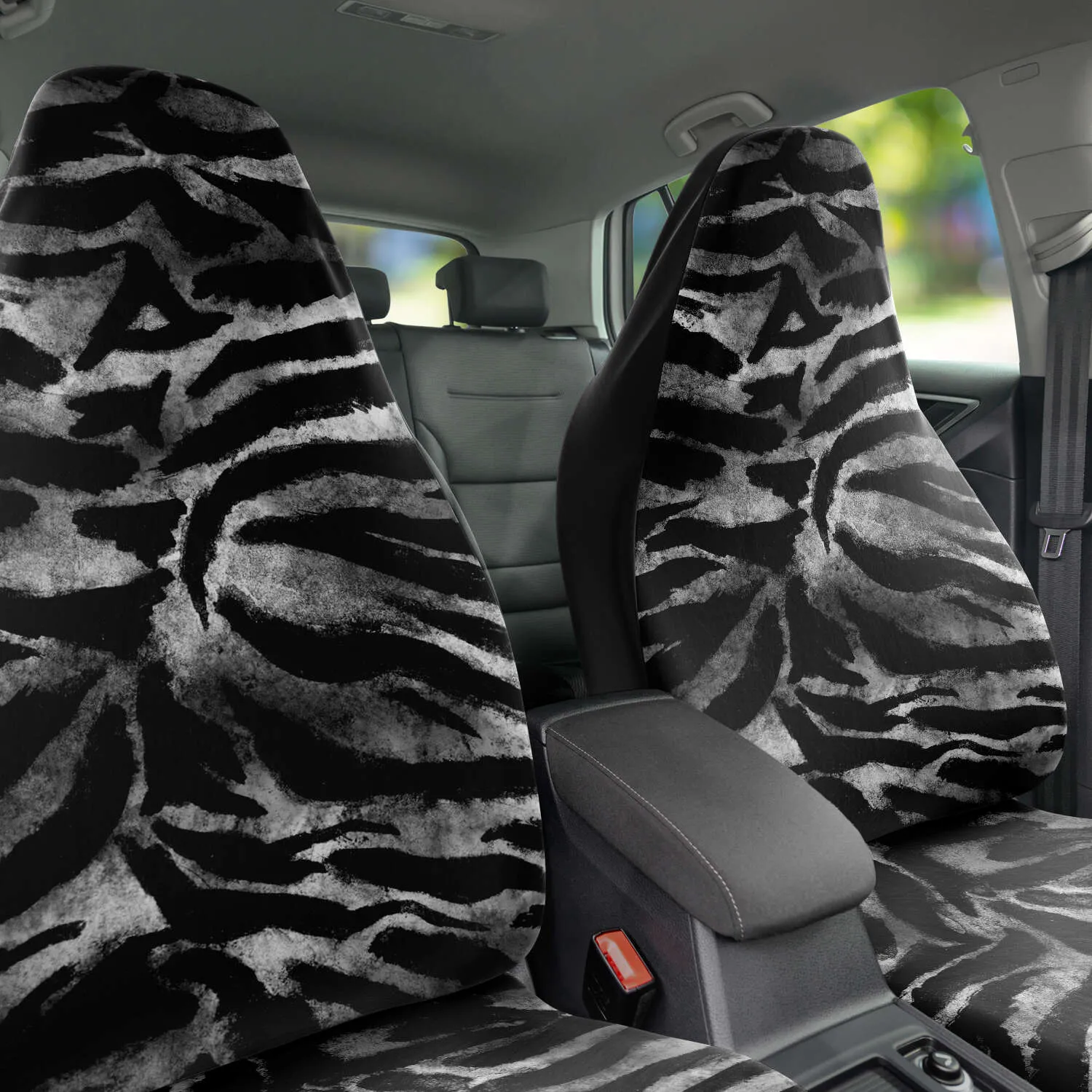Tiger Car Seat Cover, Grey Tiger Stripe Bestselling Animal Print Best Car Accessories Pair of 2
