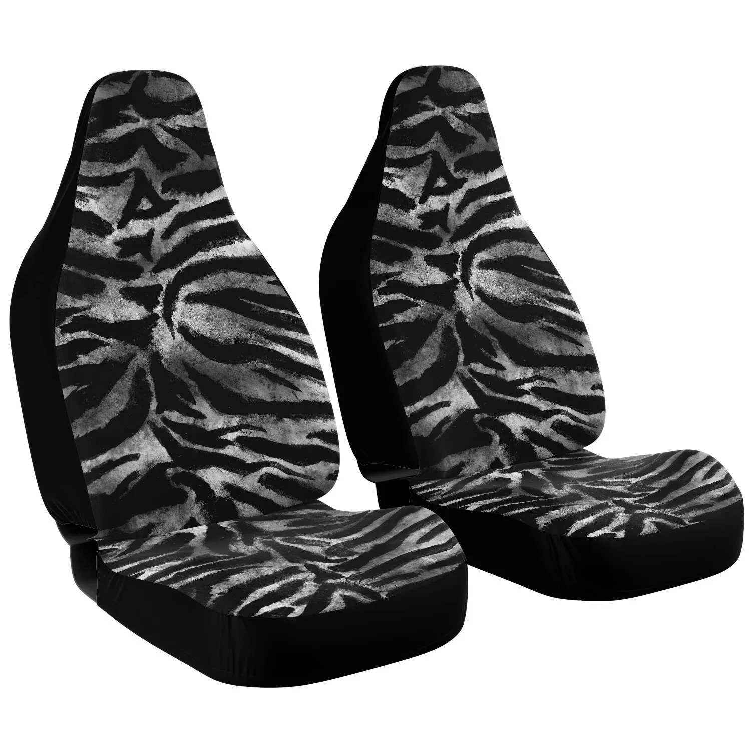 Tiger Car Seat Cover, Grey Tiger Stripe Bestselling Animal Print Best Car Accessories Pair of 2