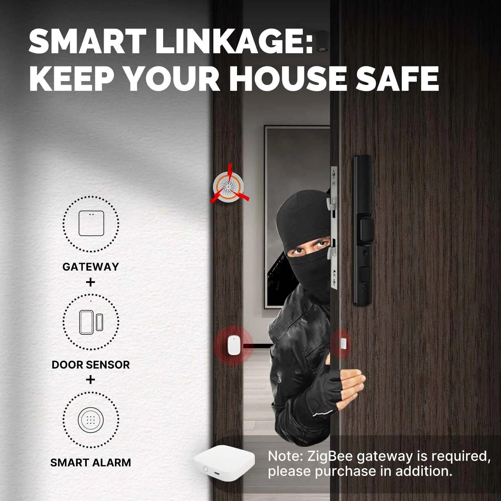 Tuya ZigBee Window Door Alarm Sensor, Smart Home Security Contact Detector
