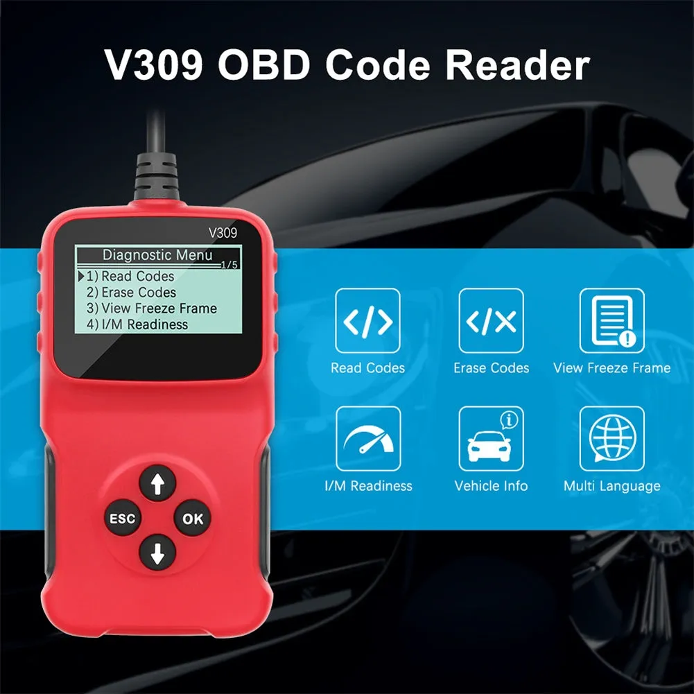 V309 Car Obd Scanner Multi-language Code Reader Fault Code Clear