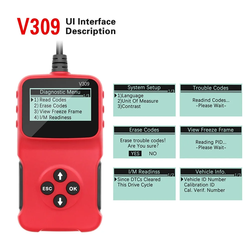 V309 Car Obd Scanner Multi-language Code Reader Fault Code Clear