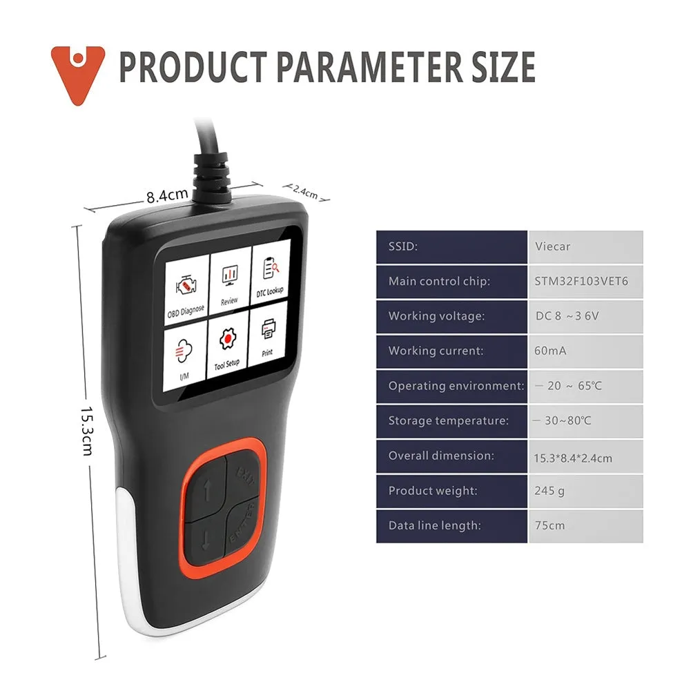 Viecar Vp101 Code Reader Automobile Fault Detector Erase Error