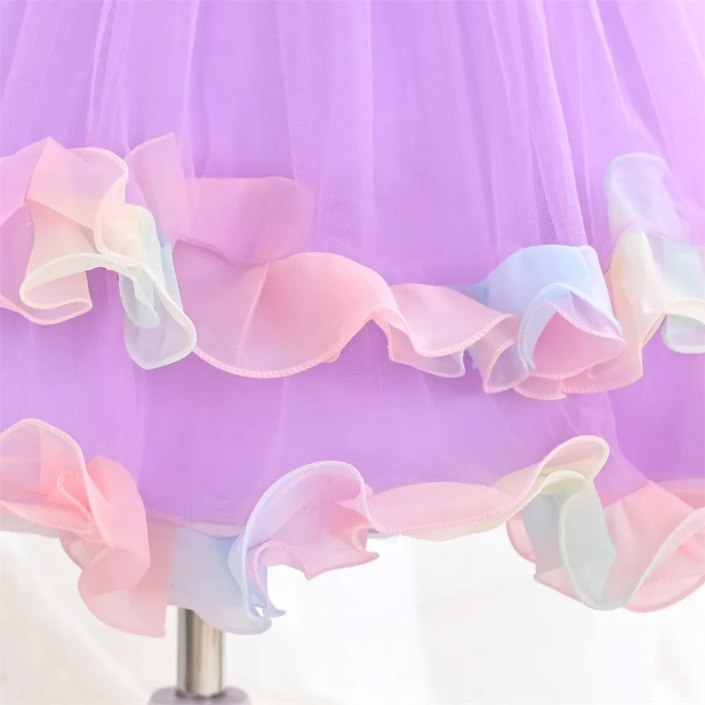 WG001 European Popular Children's Rainbow Rose Cake Tutu Skirt Festival Party Princess Evening Dress Wedding Mesh Flower Girl Dress
